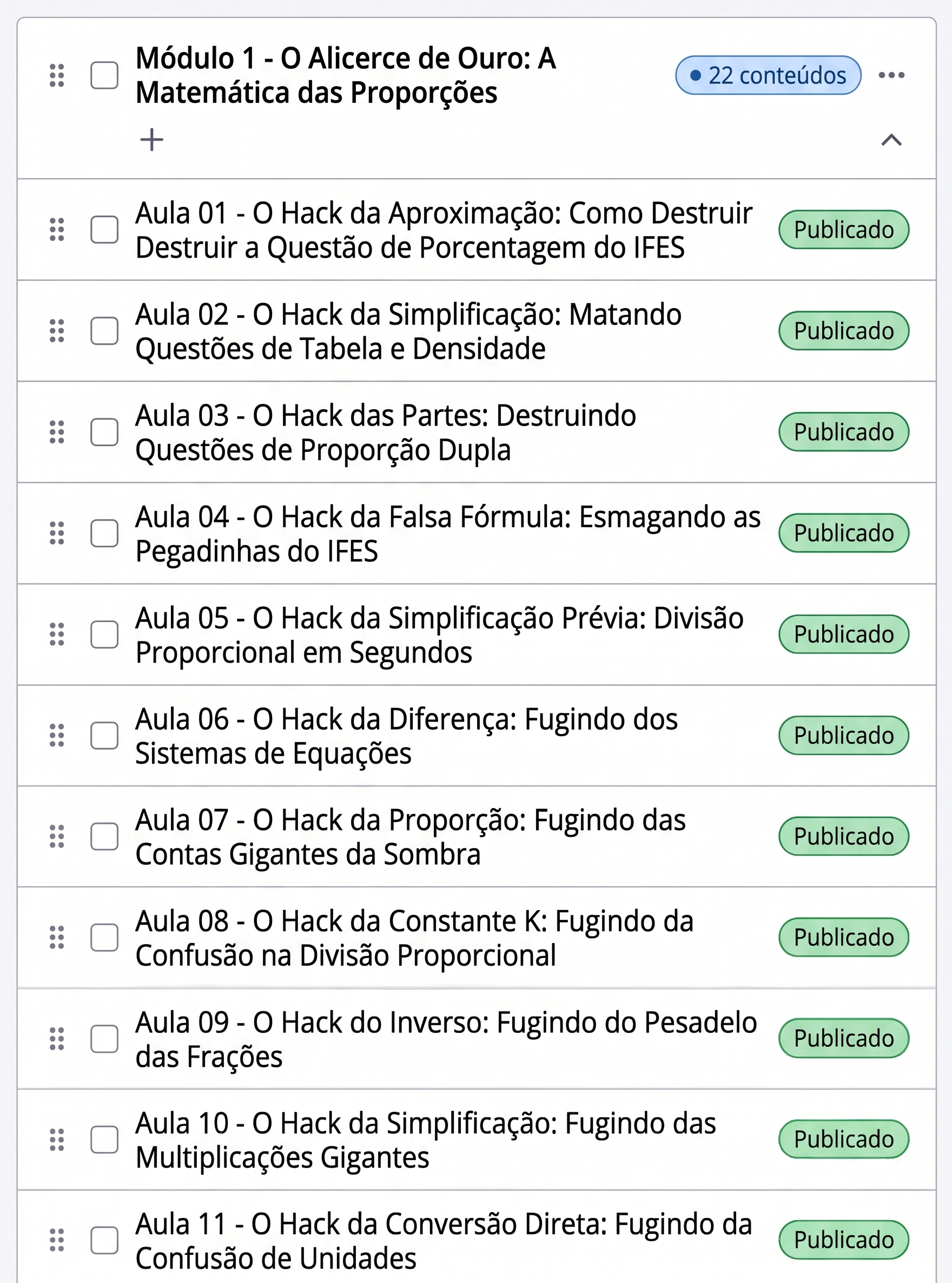 Lista de aulas do Módulo 1