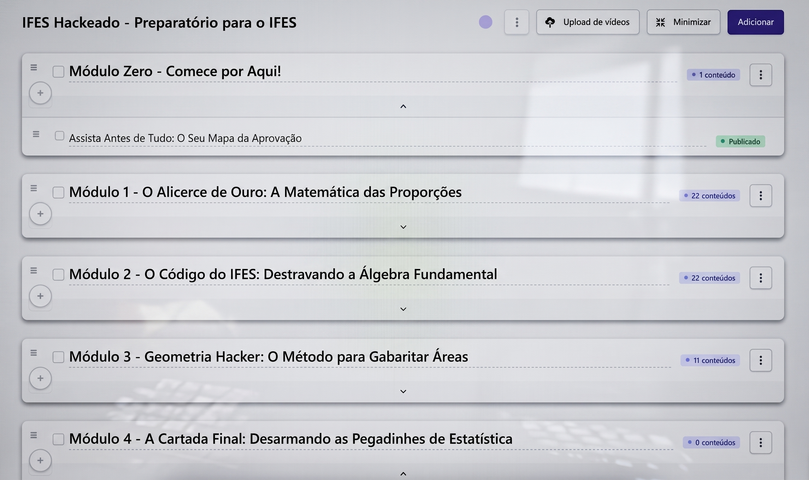 Estrutura dos módulos na plataforma